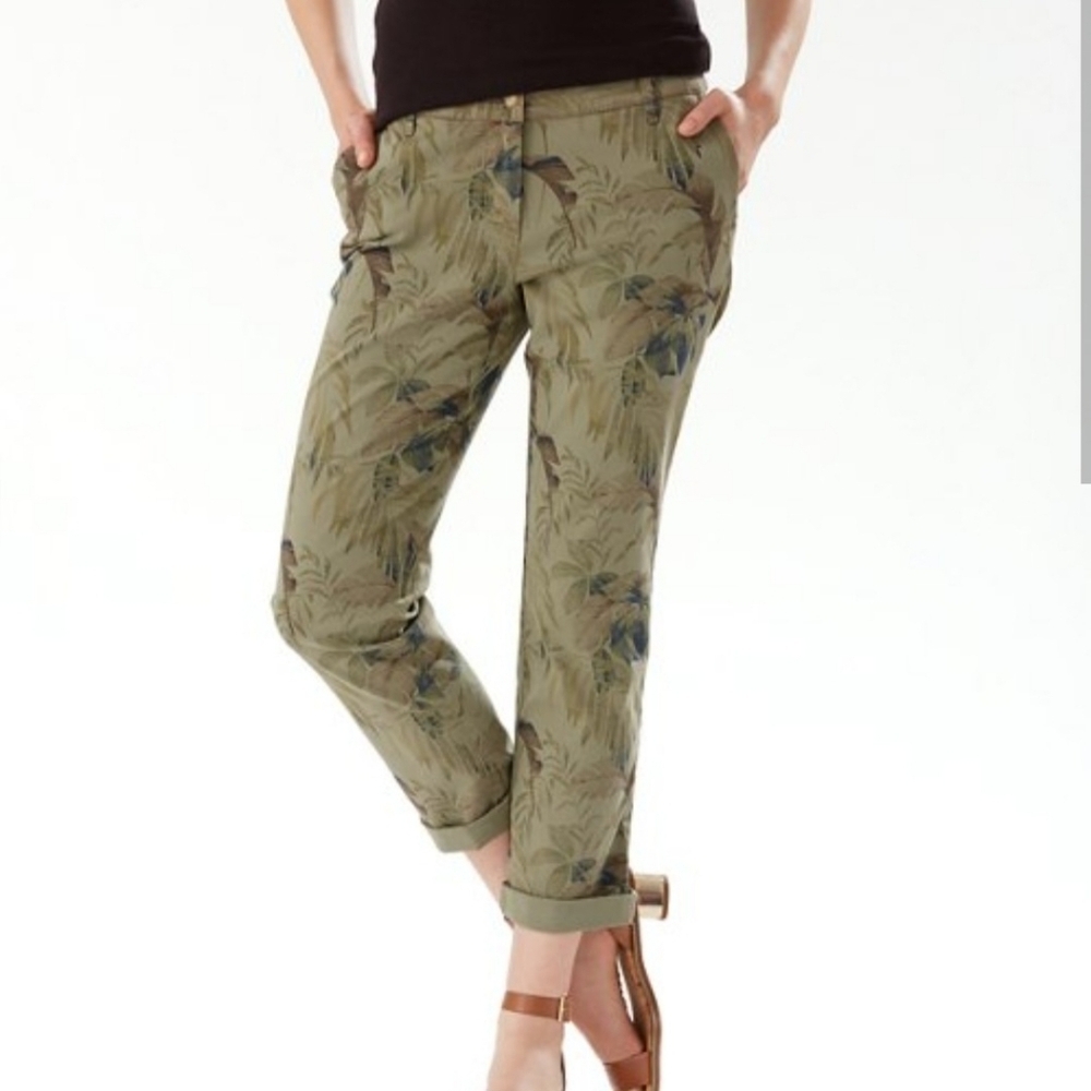 Tommy Bahama Don't Leaf Me Now Boracay Slim Boyfriend Pants Olive Size 4